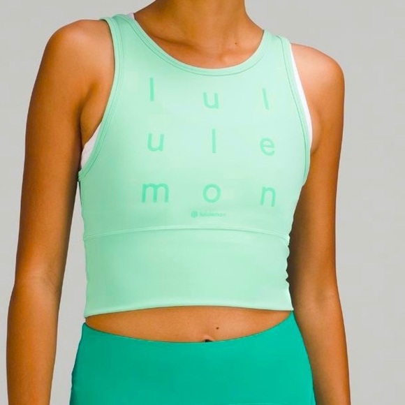 🍋 Lululemon Power Pivot Everlux Tank Top Wild Mint Size 8 Crop Top Workout - Picture 1 of 6